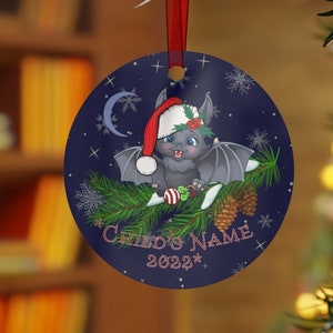 Custom Yule Ornament, Personalized Christmas Ornament, Baby witch ornament, personalized witch ornament, bat decor, baby bat, Yule Gift