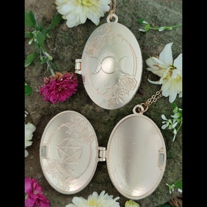 Triple Moon Silver Locket With Tree Life, Handmade Meditation Triple Moon Locket With A Crystal Energy