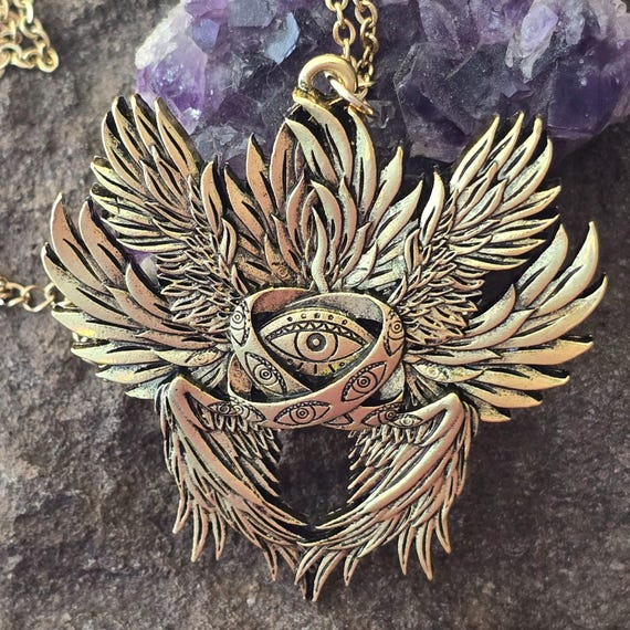 Gold Seraph Pendant, Biblically Accurate Angel Necklace, Seraphim Art, Biblically Accurate Angel, Angel Pendant, Unique Necklace