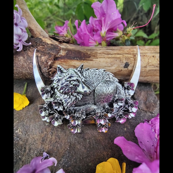 The Wolves Bane French Barrette, Wolf Barette, Witch Barrette, Witch gift, Moon Barrette, Moon Clip, Wolfsbane Flower, Witch Gift,