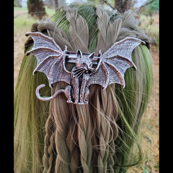 Bat Cat Hair Clip, French Barrette, Witch Barette, Witch  display picture 2