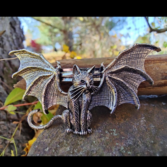 Bat Cat Hair Clip, French Barrette, Witch Barette, Witch  display picture 2