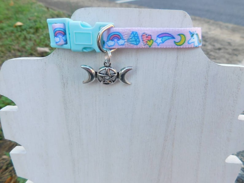 Wicca Kawaii Pink For Witch Familiar Collar Unicorn Witch Cat Collar Pet Cat Lover Pagan Cat Collar