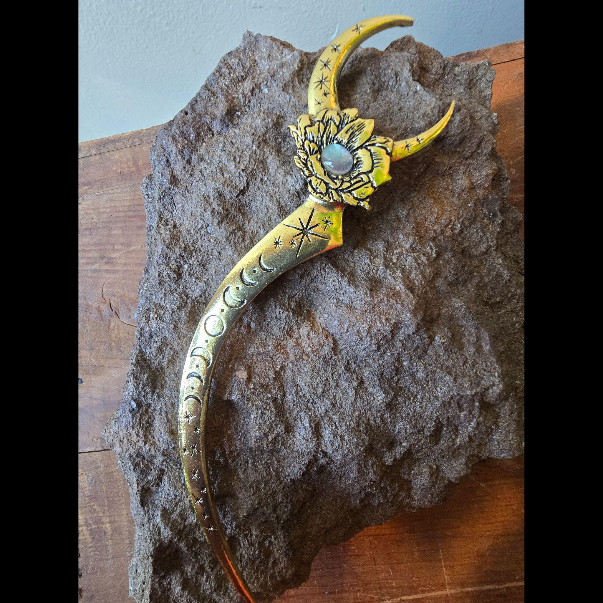 Goddess Selene Hair Dagger, Witch Athame, Witch Hair Stick, Sword Hair Stick, Gothic Hair Stick, Moon Hair Stick, Steam Punk