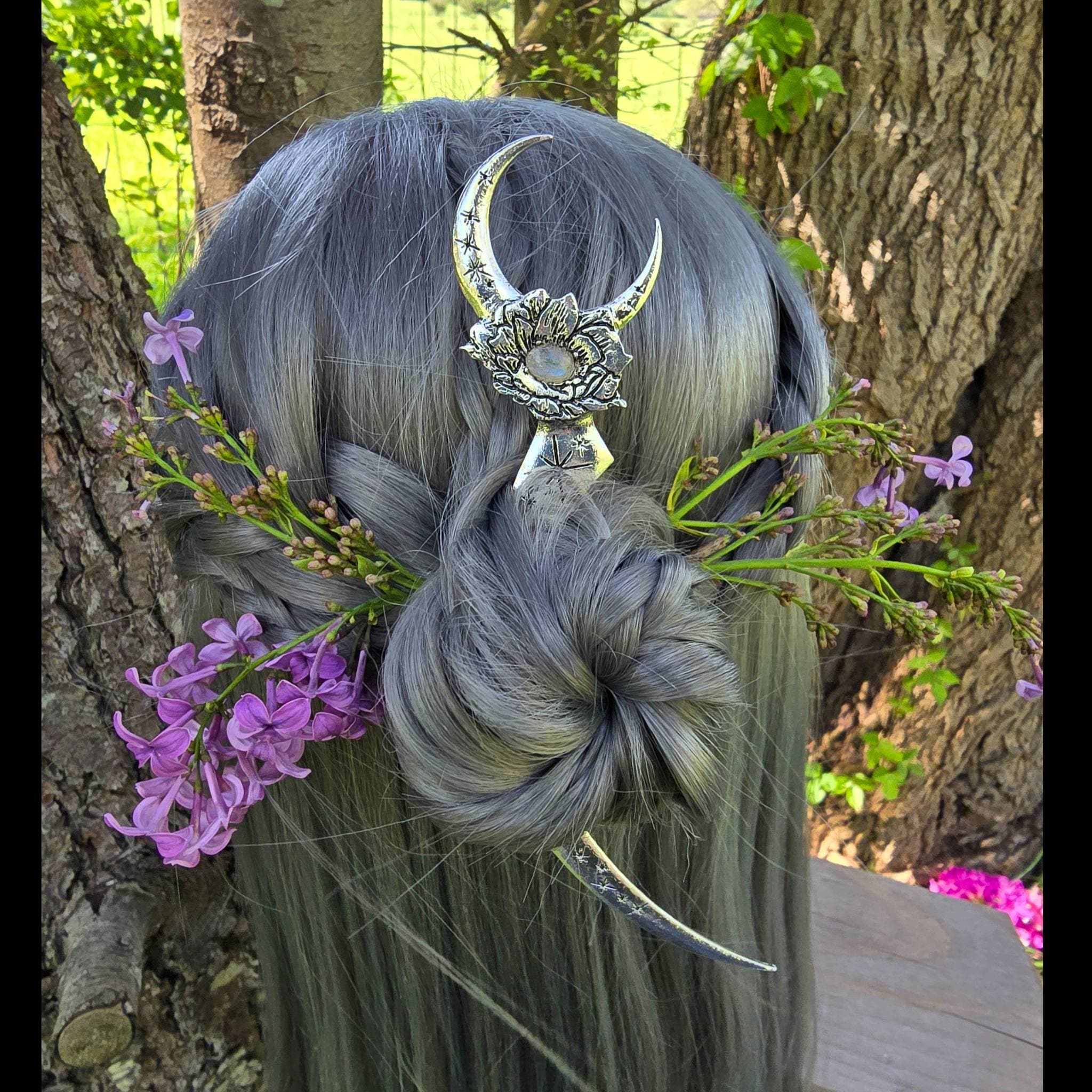 Goddess Selene Hair Dagger, Witch Athame, Witch Hair Stick, Sword Hair Stick, Gothic Hair Stick, Moon Hair Stick, Steam Punk