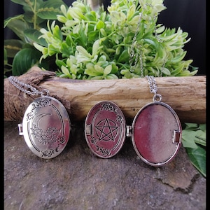 Witch Locket, Broom Closet Locket, Moon Locket, Witchy Pendant, Pentacle Pendant, Moon Necklace, Witch Gift, Vintage Style Locket