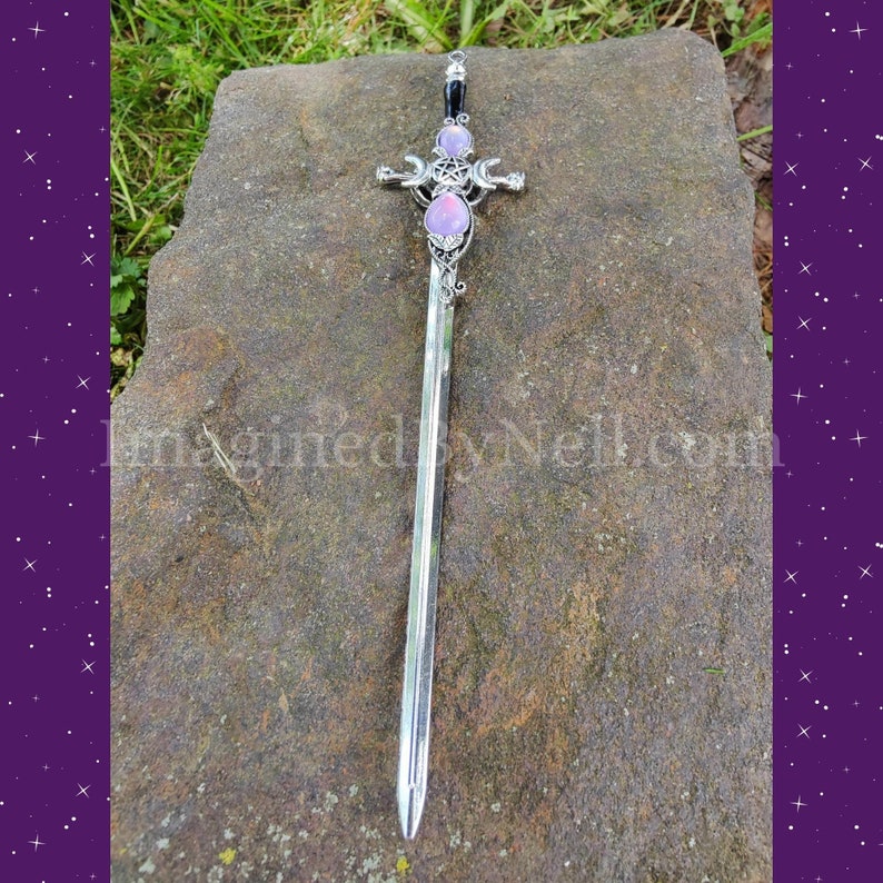Purple Triple Moon Hair Dagger Witch Sword Hair Stick Hecate Etsy