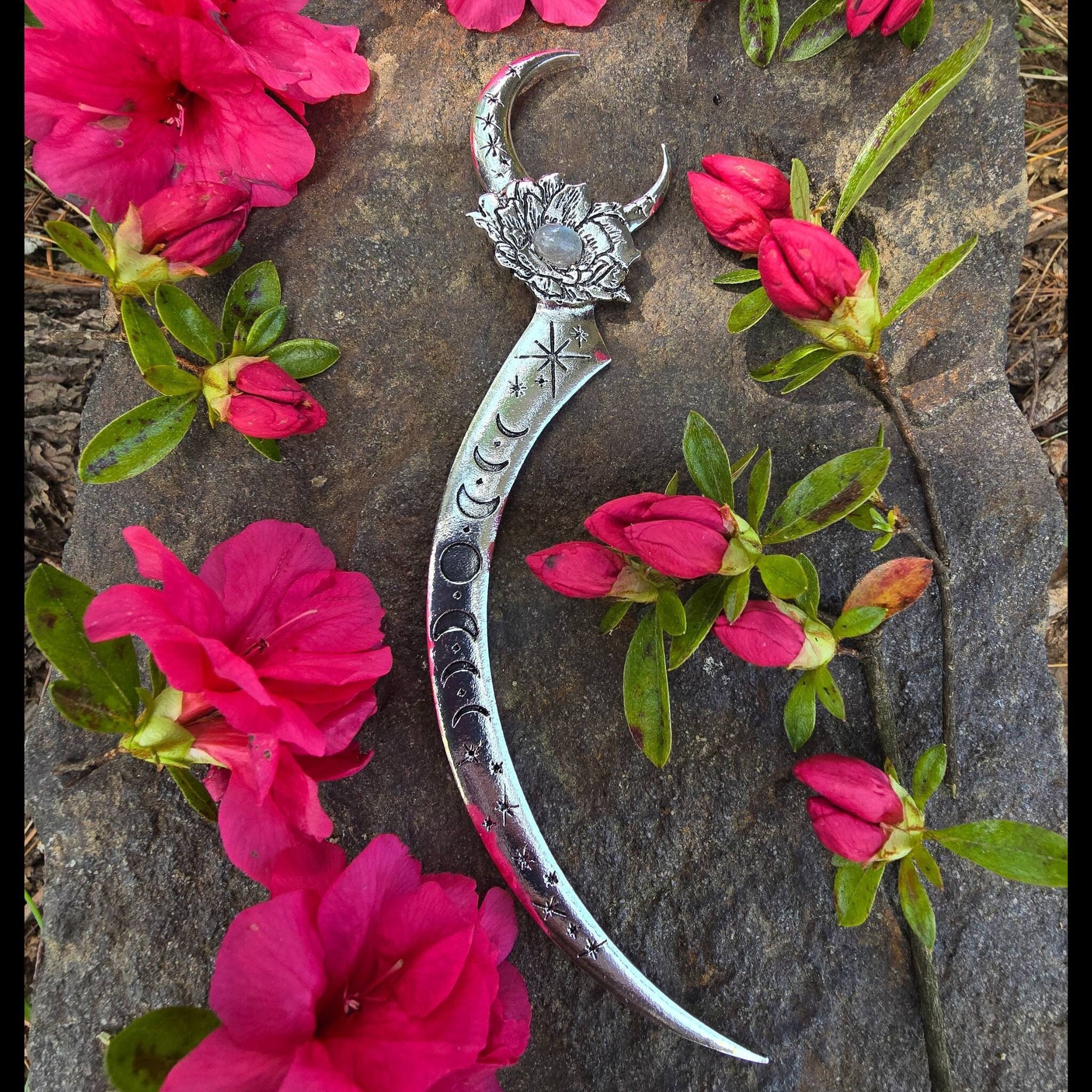 Goddess Selene Hair Dagger, Witch Athame, Witch Hair Stick, Sword Hair Stick, Gothic Hair Stick, Moon Hair Stick, Steam Punk