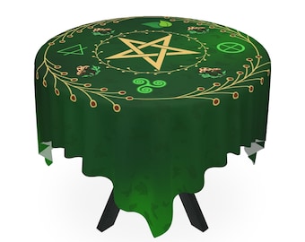 Green Witch Altar Cloth, Pentacle Tablecloth, Pagan Decor