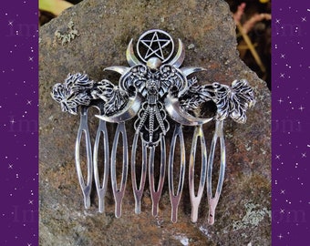 Owl and Pentacle Hair Comb, Witch Hair Comb, Witch Hair Accessory, Witch Gift, Vintage Style Hair Comb, Ornate Hair Comb, Stocking Stuffer