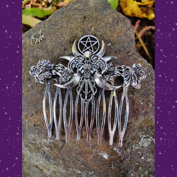 Owl and Pentacle Hair Comb, Witch Hair Comb, Witch Hair Accessory, Witch Gift, Vintage Style Hair Comb, Ornate Hair Comb, Stocking Stuffer