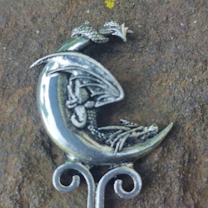 Dragon Hair Stick, Moon Hair Stick, Witchy Hair Stick, Wicca, Pagan, Gothic, Fantasy, Hair Pin, Crescent Moon Hair, Witchy, Gift, Yule