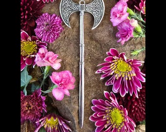 Viking Axe Hair Pin, Celtic Knot Hair Stick, Witch Stocking Stuffer