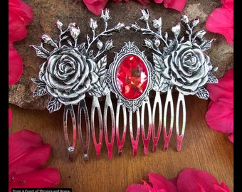 Peigne trônes et roses, bijoux ACOTAR, cadeau ACOTAR, peigne fleuri, Sarah J Mass, accessoire de cheveux victorien