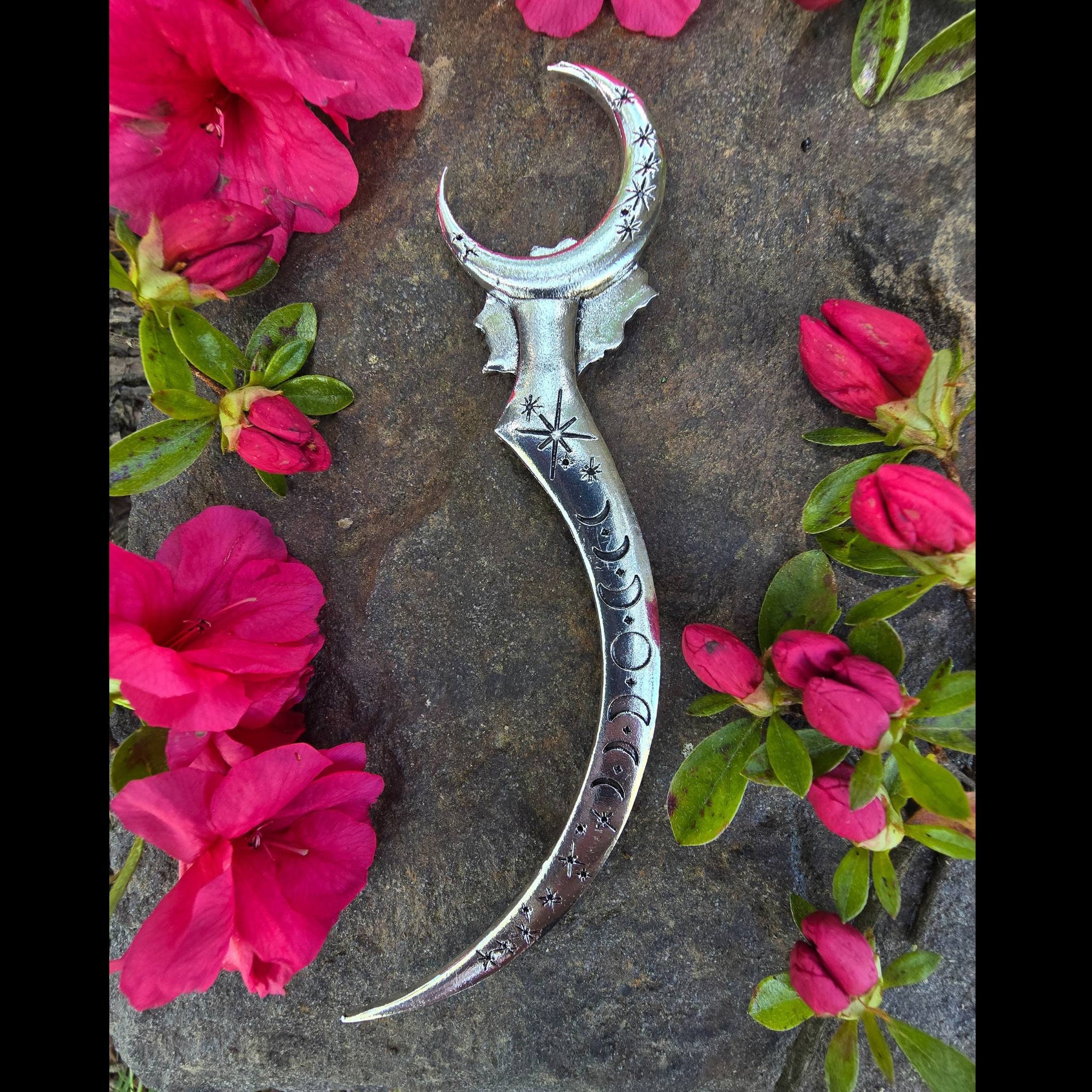 Goddess Selene Hair Dagger, Witch Athame, Witch Hair Stick, Sword Hair Stick, Gothic Hair Stick, Moon Hair Stick, Steam Punk