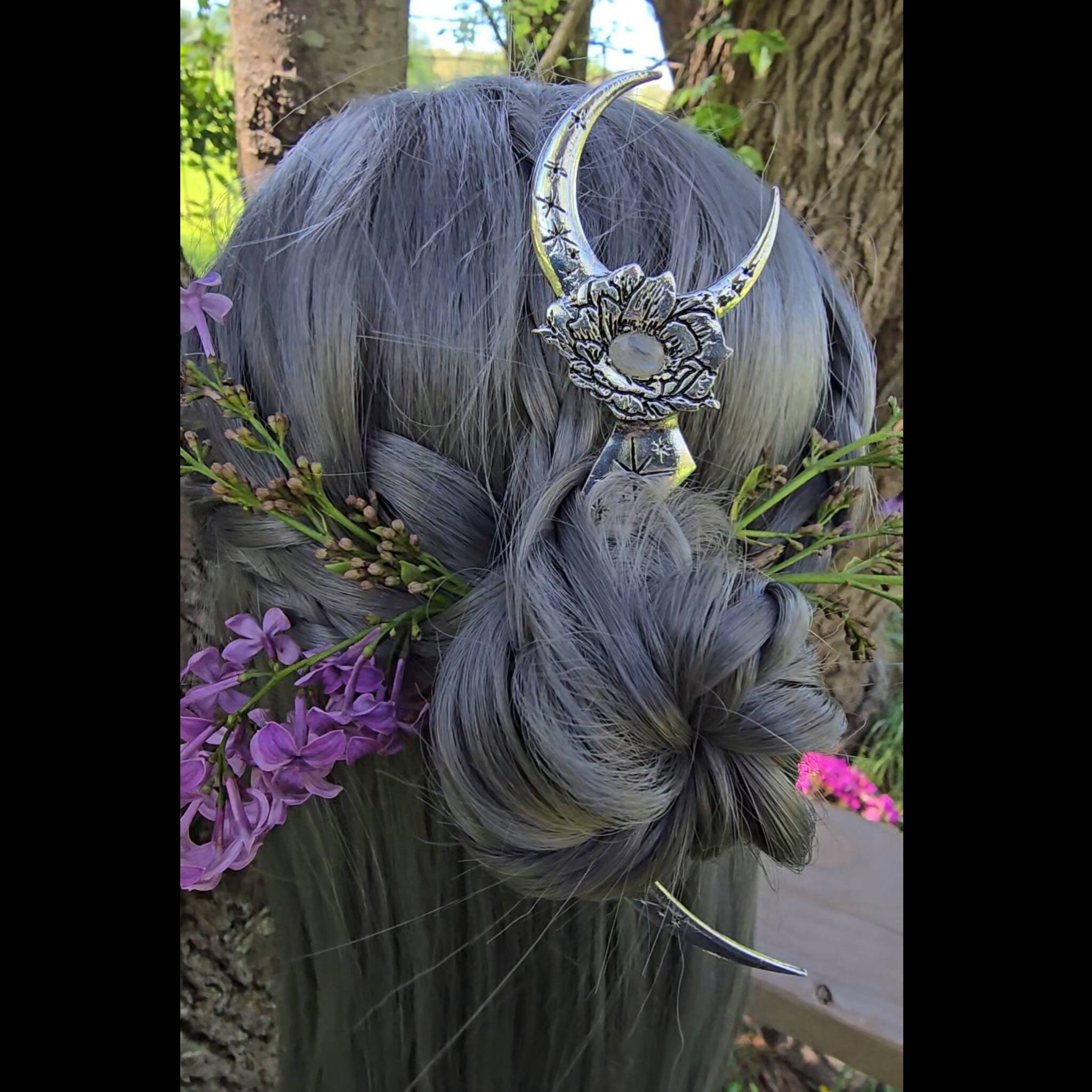 Goddess Selene Hair Dagger, Witch Athame, Witch Hair Stick, Sword Hair Stick, Gothic Hair Stick, Moon Hair Stick, Steam Punk