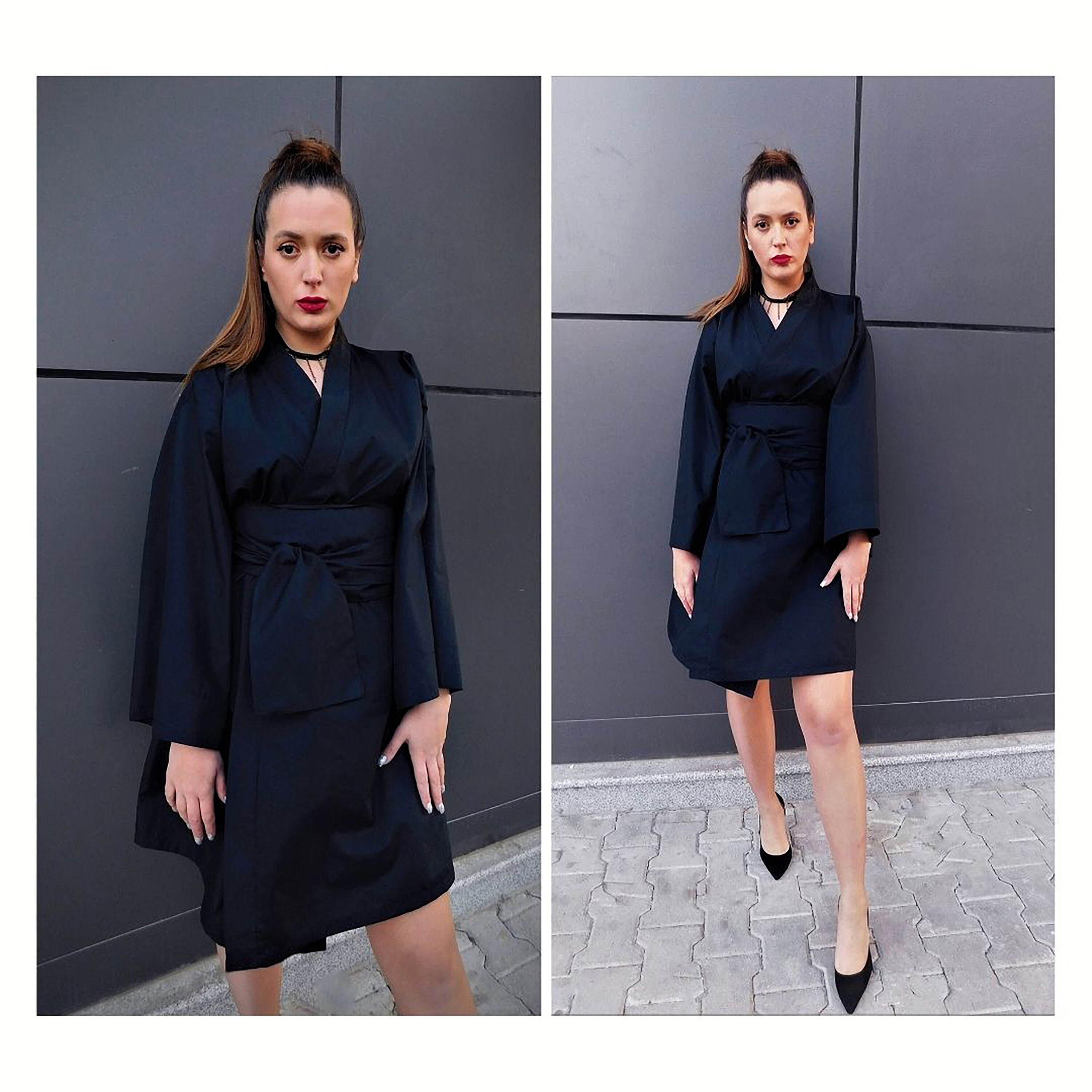 Dress Black Kimono Dress Wrap Dress 