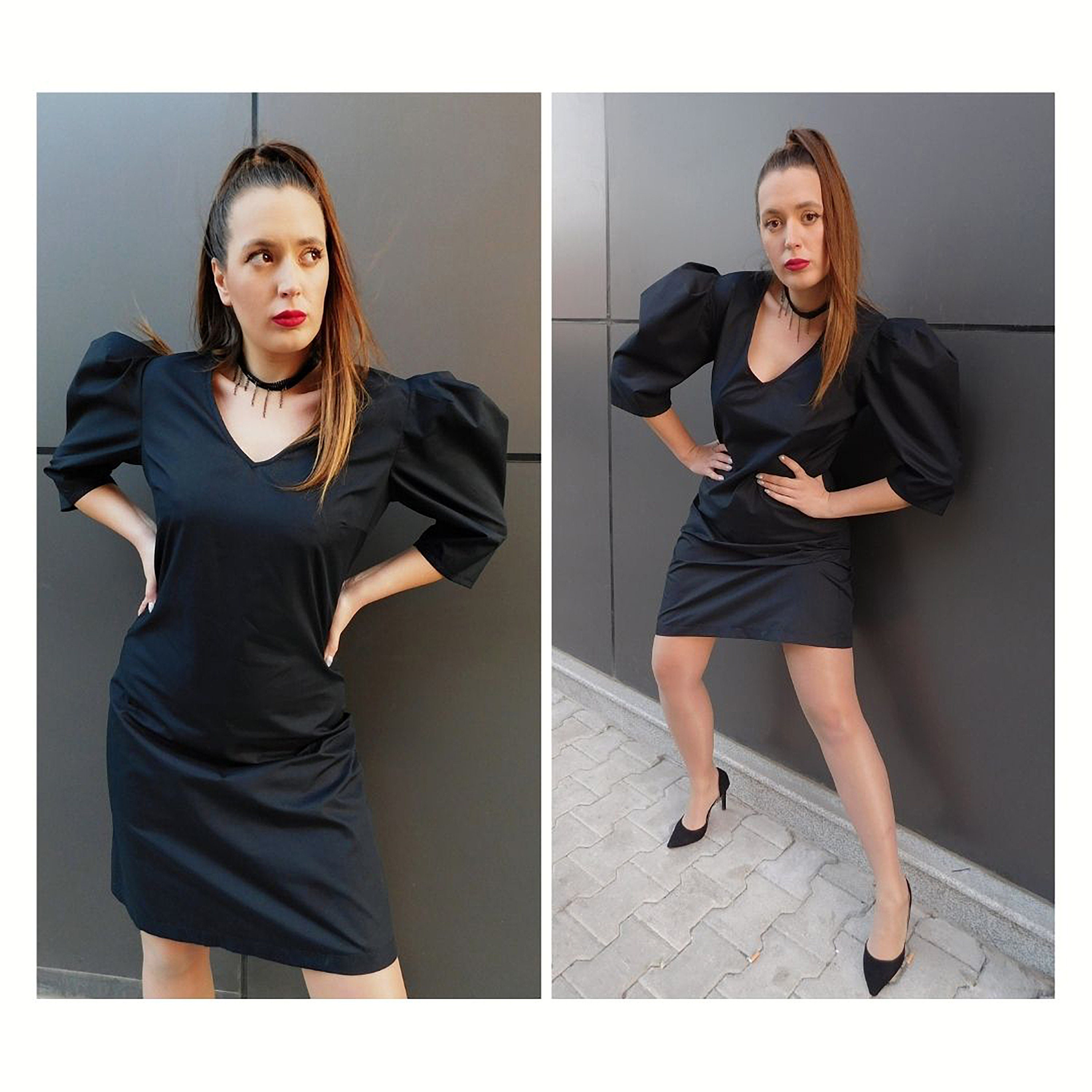 Leg of Mutton Sleeves Dress, Black Dress, Mini Leg of Mutton  