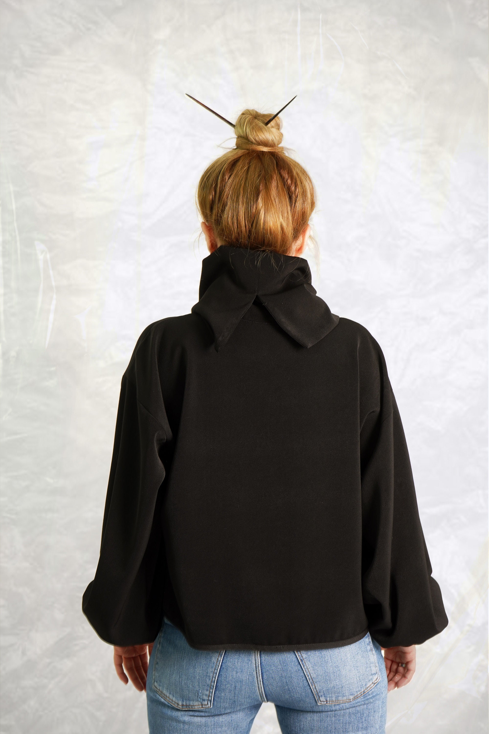 Oversized Black Top Black Blouse Roll Neck Blouse Black | Etsy
