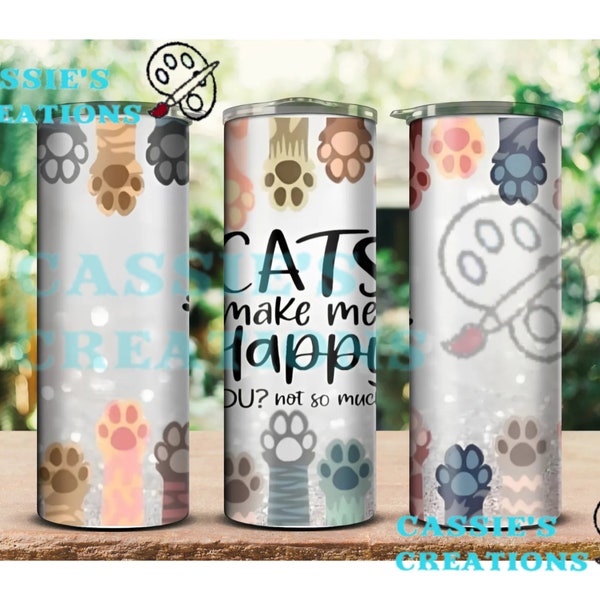 Cats Make Me Happy Tumbler Design Tumbler Wrap Background Straight 20oz PNG Instant Download