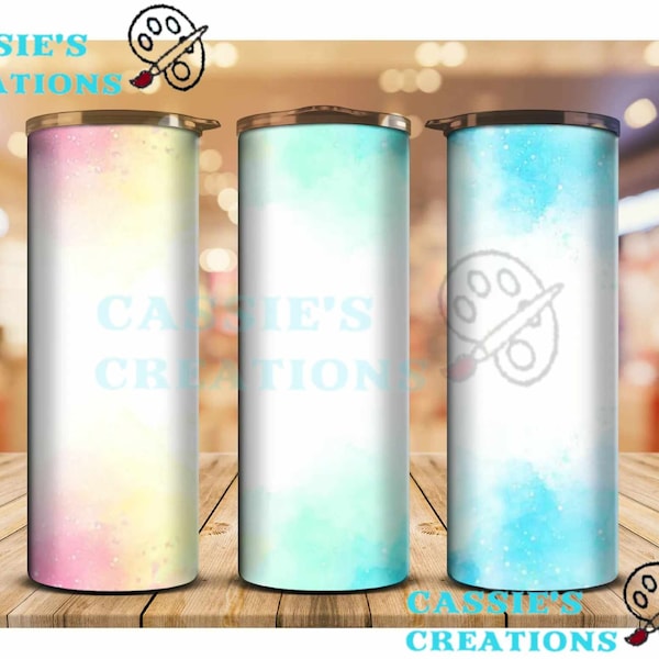 Pastel Rainbow Top Bottom Frame Watercolor Tumbler Design Tumbler Wrap Background Red Yellow Green Blue Straight 20oz Instant Download PNG