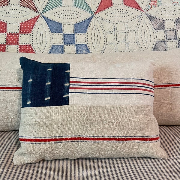 Antique Grain Sack Flag Pillow