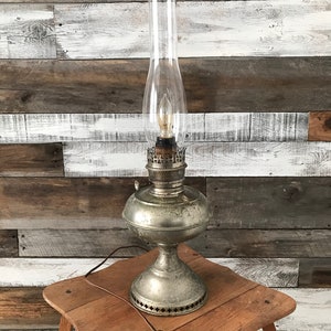 Vintage Silver Patina Hurricane Lamp