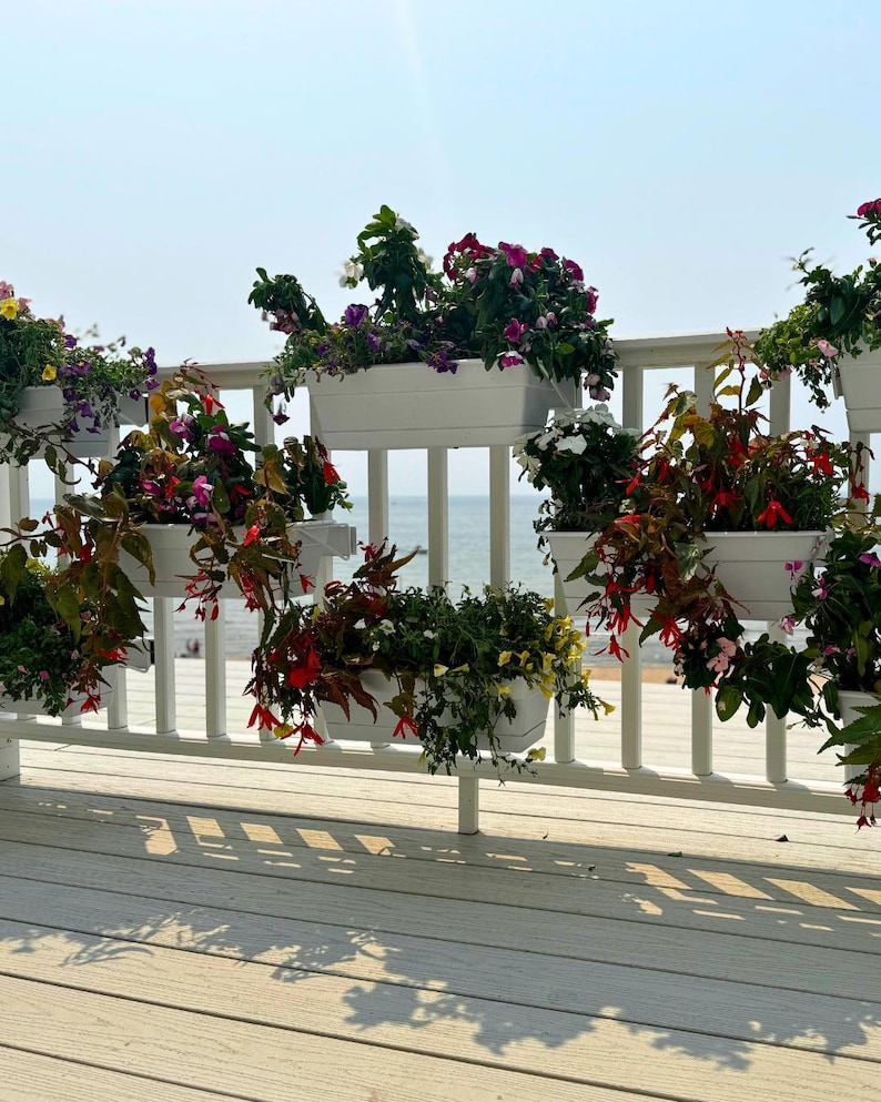 Partial Sun Railing Box Deck Railing Planter Box (2 Pack), Patio Flower Box, Tool-free ...