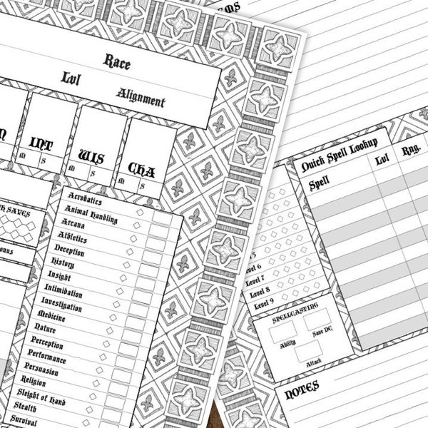 PDF Printable Dungeons & Dragons 5th Edition - Character Sheet A4
