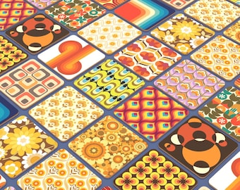 Sixties & seventies floral pattern Coasters (Four different sets of 4) with gift box