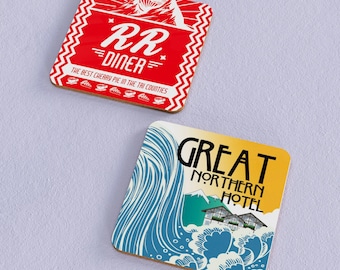 Twin Peaks inspired Coasters, RR Diner, Greath Northern Hotel