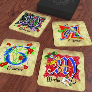 Merlin, Arthur, Guinevere and Morgana Coasters (with gift box)