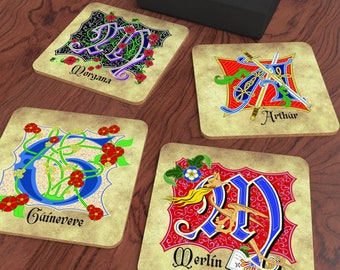 Merlin, Arthur, Guinevere and Morgana Coasters (with gift box)