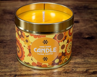 Sixties / Seventies floral Scented Candle (Style 2), 8oz / 220ml, handmade Soy Wax.
