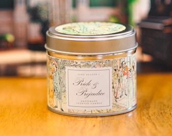 Jane Austen, Pride and Prejudice Illustrated Scented 8oz, 220ml handmade Soy Wax Candle