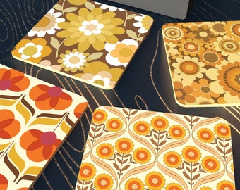 Sixties & seventies floral pattern Coasters (set of 4 with gift box)