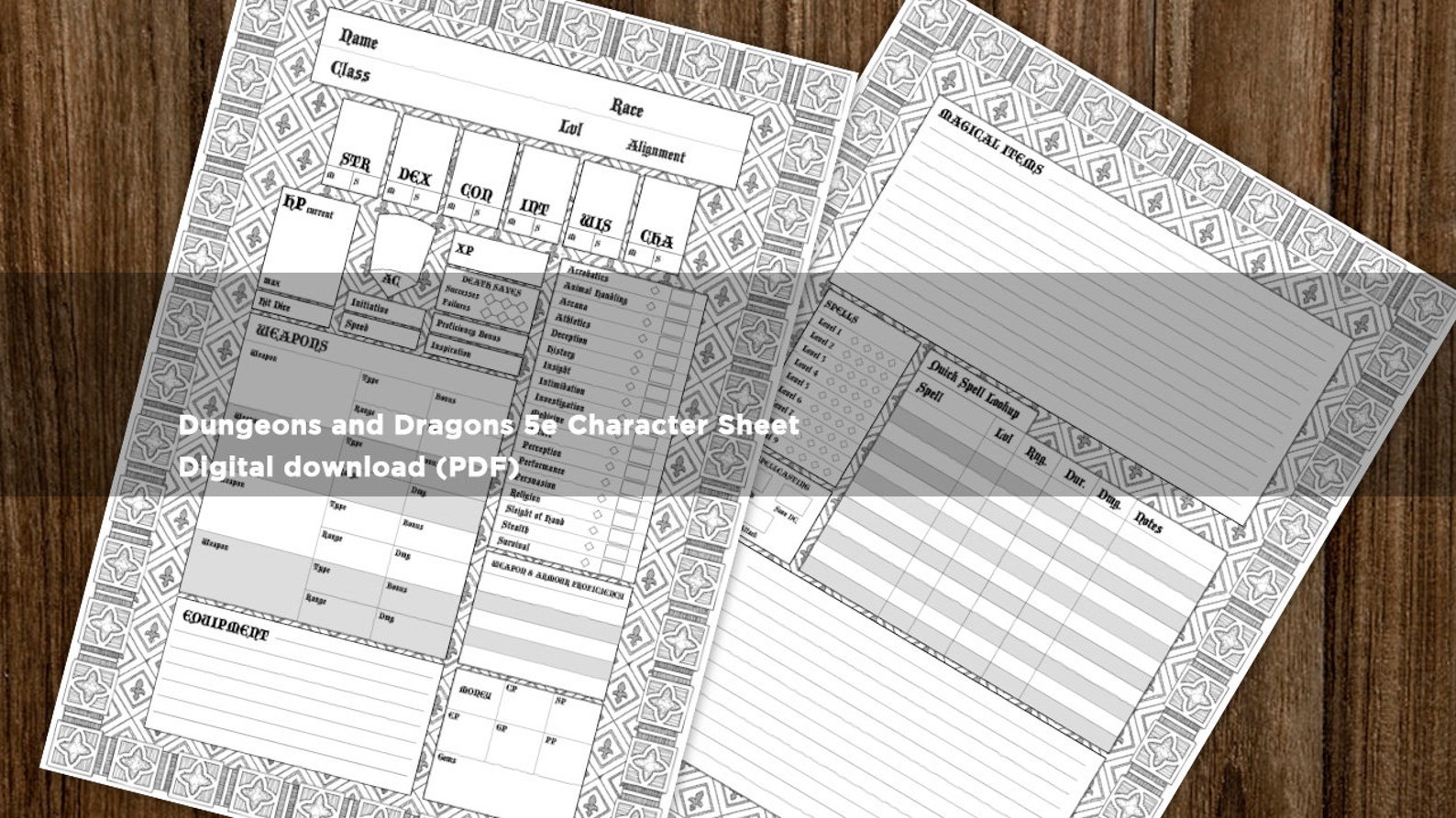 PDF Printable Dungeons &amp; Dragons 5th Edition Character Sheet | Etsy UK