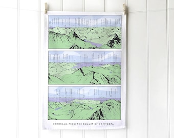 Panorama from the summit of Snowdon / Yr Wyddfa, Snowdonia Eryri Tea Towel