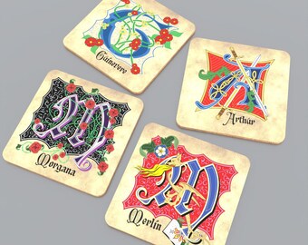 Merlin, Arthur, Guinevere and Morgana Coasters