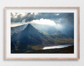 Tryfan and Llyn Ogwen, Eyri, Snowdonia, Wales. Photographic print, Canvas, Wall Art, Nick Livesey