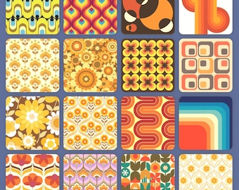 Sixties & seventies floral pattern Coasters (For different sets of 4) with gift box