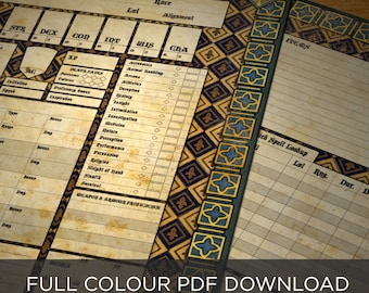 Printable PDF Dungeons & Dragon 5E 'Medieval' Character Sheet Full Colour (A4 and US Letter)