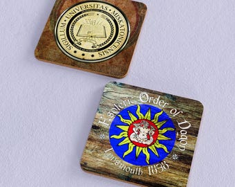 HP Lovecraft Cthulhu Inspired Coasters, Miskatonic and Order of Dagon (set of 2)
