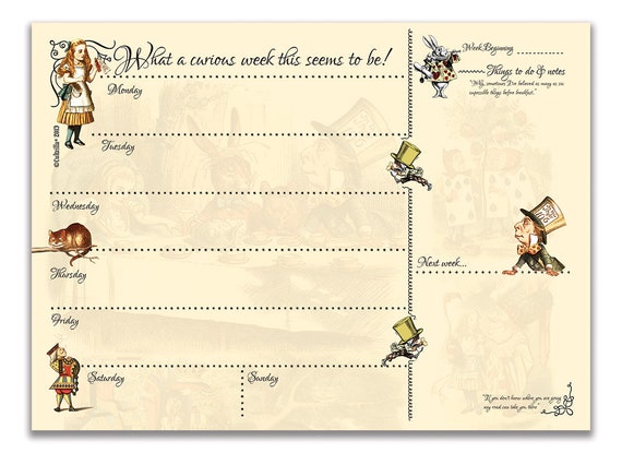 Alice in Wonderland A4, 50 page Desktop Weekly Planner