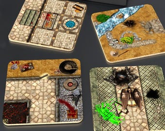 Dungeon Map Floorplan Coasters (Set of 4 with gift box)