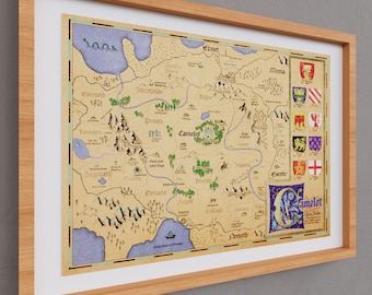 Map of Camelot,  Merlin, Arthur, Albion, Knights of the Round Table, brand new art, A3