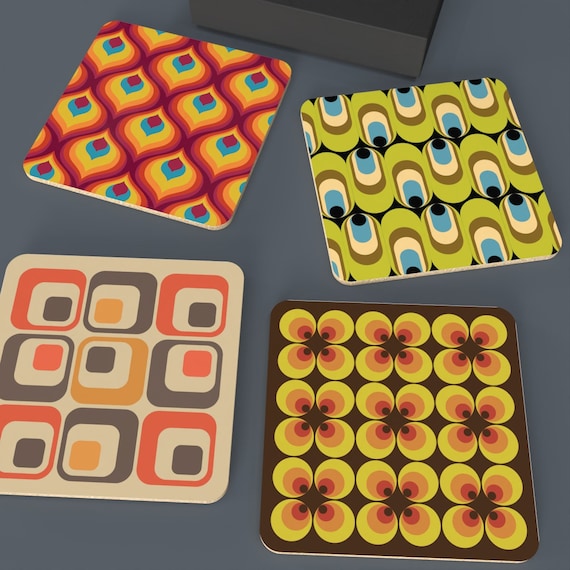 Sixties & seventies pattern Coasters (set of 4 with gift box)