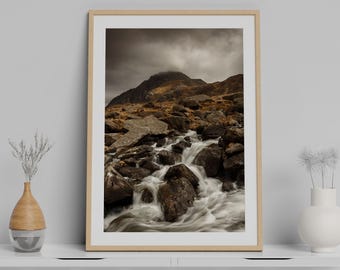 Tryfan and the Afon Idwal, Eyri, Snowdonia, Wales. Photographic print, Canvas, Wall Art, Nick Livesey