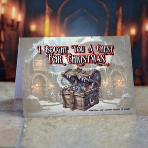 Cartão de Natal do Baú de Imitações de Dungeons and Dragons.