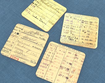 Vintage Library Card, Due Date, Ticket Coasters